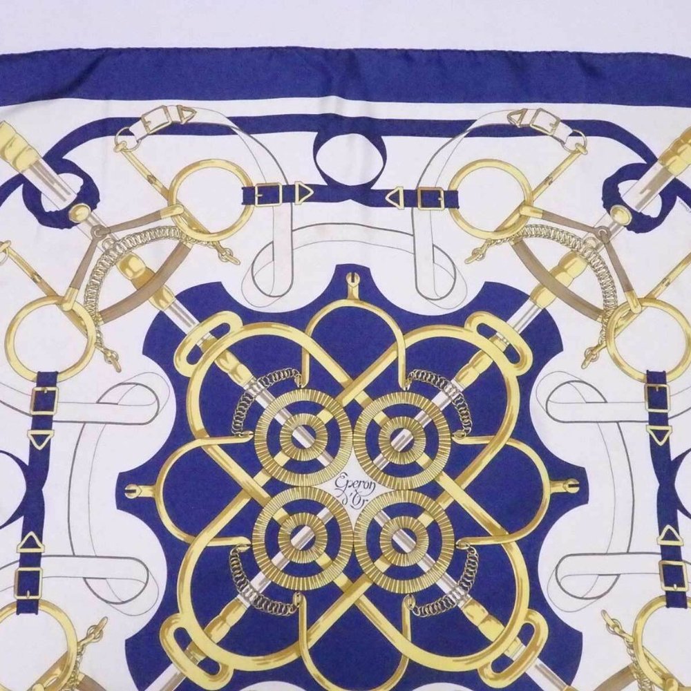 Auth HERMES Carre 90 Sellier Eperon d'Or Scarf Blue/White/Multicolor - Picture 12 of 12
